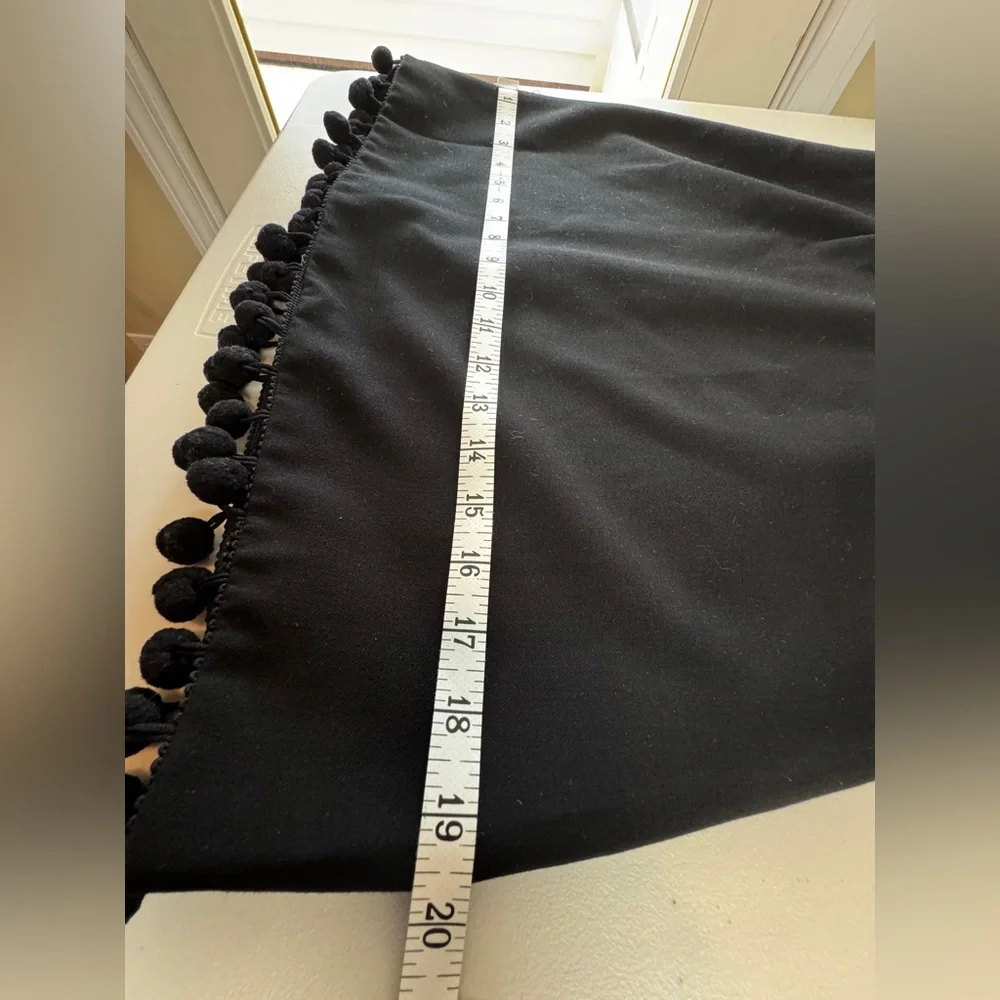 French Connection Black Mini Dress Pom Pom Hem Spaghetti Strap Size US 2